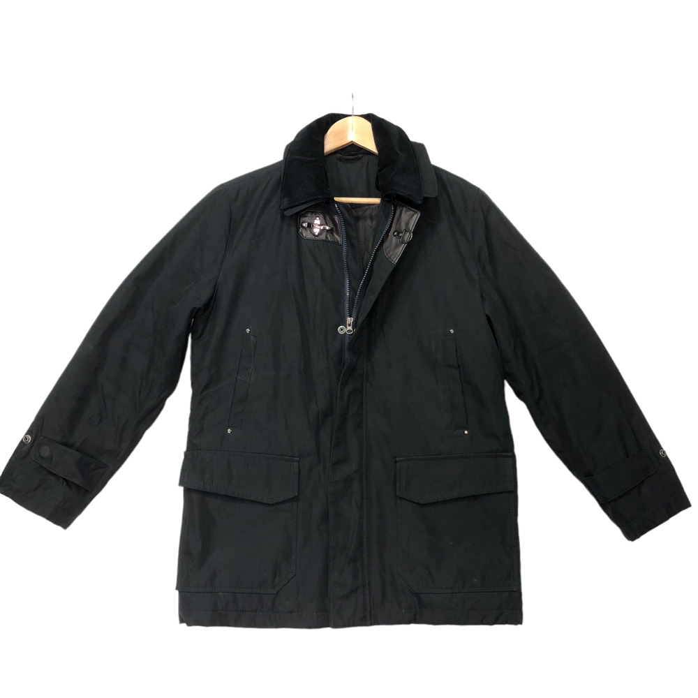 AZZARO Mens Sz Large 42 Black Jacket Coat Metal Toggle Pockets Removable Collar